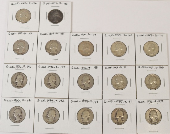 17 Washington Silver Quarters; Various Dates/Mints & 1 - 1970 Washington Quarter
