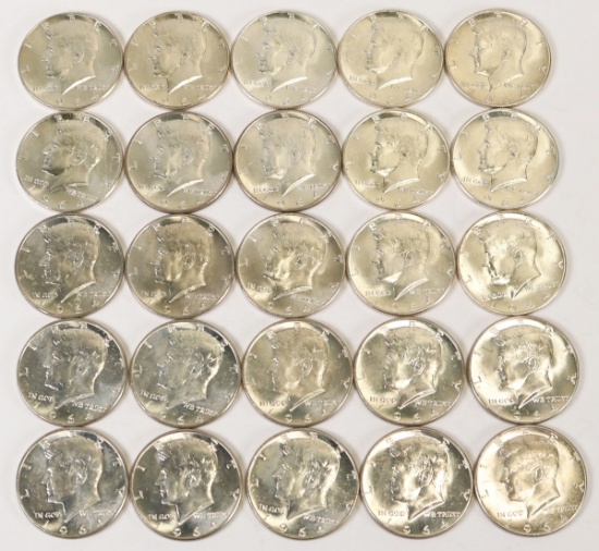25 - 1964-D Kennedy 90% Silver Half Dollars