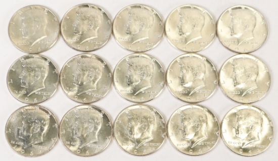15 - 1964 Kennedy 90% Silver Half Dollars; Various Mints