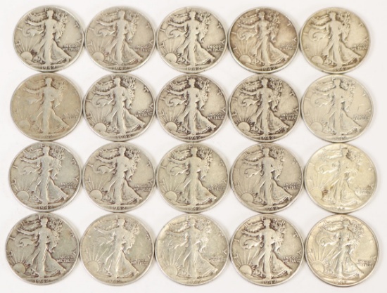 20 Walking Liberty Silver Half Dollars; All 1942 & Various Mints