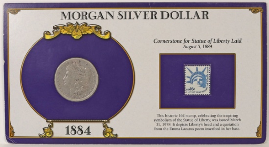 1884-P Morgan Silver Dollar w/Liberty Stamp