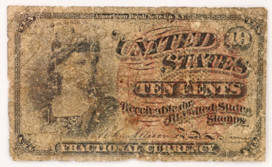 10 Cent Fractional Currency w/Bust of Liberty