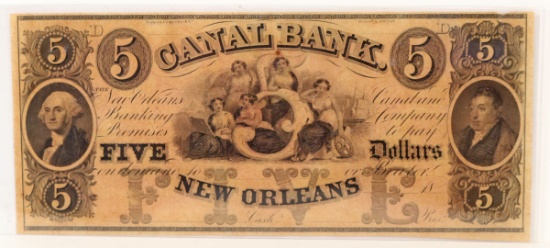 $5 Dollar Canal Bank New Orleans, LA Bank Note