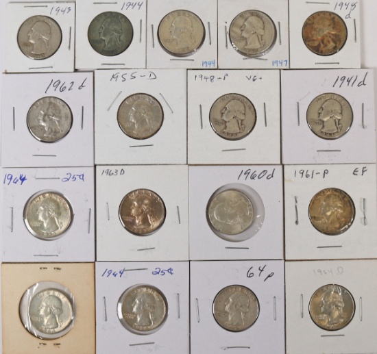 17 Washington Silver Quarters; Various Dates/Mints