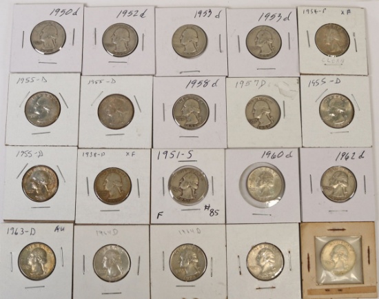 20 Washington Silver Quarters; Various Dates/Mints