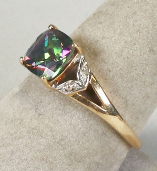 10k Ring w/ Multicolored Faceted Stone, Sz. 9, 2.7 Grams