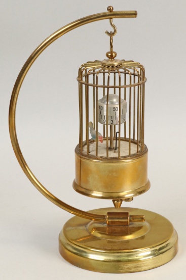 Antique Brass Kaiser Germany Bird in Cage Clock - Working