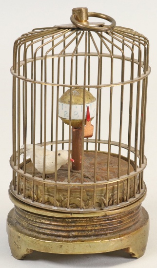 Vintage Brass Bird in Cage Clock