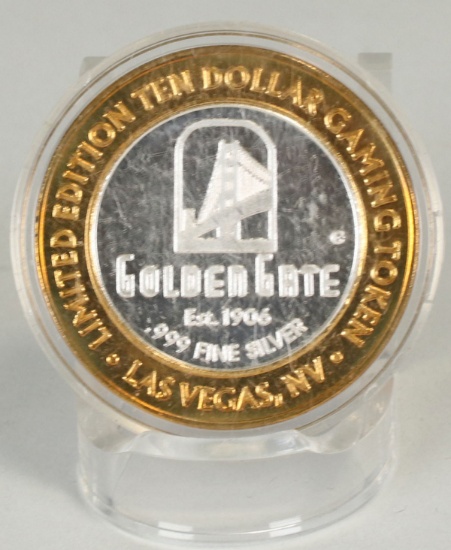 Golden Gate Casino $10 .999 Fine Silver Gaming Token