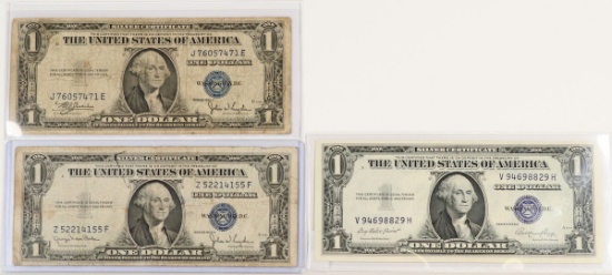 3 1935 C/D/E $1 Blue Seal Silver Certificate Notes