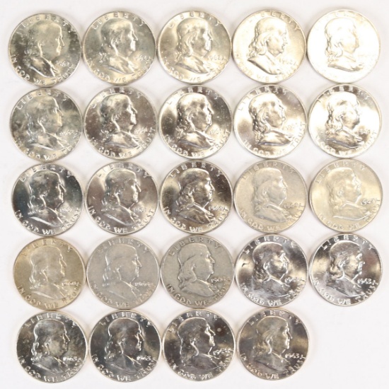 24 Franklin Silver Half Dollars, Various Dates/Mints