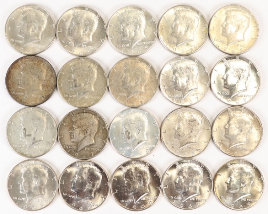 20 Kennedy 40% Silver Half Dollars; Various Dates/Mints