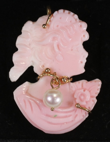 Vintage Cameo Pendant/Brooch, Marked 14K Italy