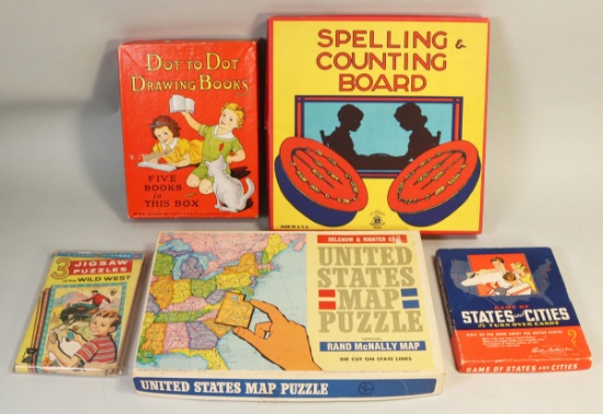 Vintage Collectible Children's Books, Puzzles, Counting Board Etc.