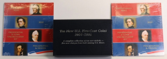 2 US Presidential $1 Unc Coin Sets & 10 US Five Cent Coin Set
