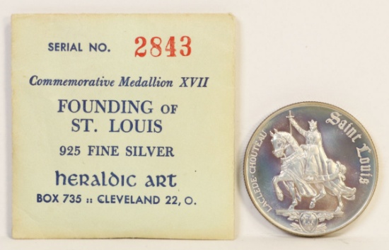 Heraldic Art .925 Fine Silver 1964 Founding of St. Louis Commemorative Medallion