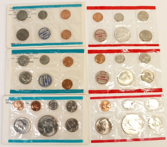 3 U.S. U.C Mint Sets; 1968 P/D, 1969 P/D & 1973 P/D