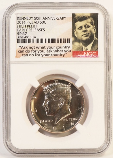 2014-P High Relief Kennedy Clad Half Dollar, SP 67 by NGC