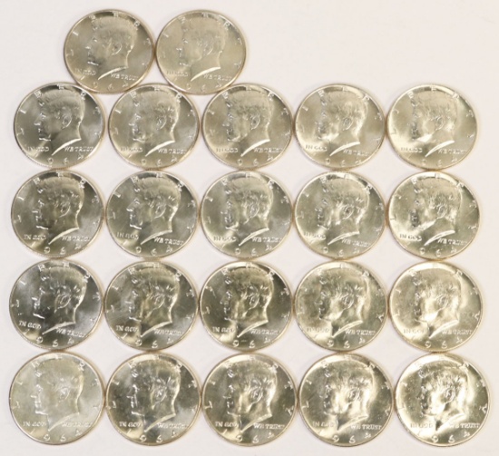 22 Kennedy Silver Half Dollars; 12 1964-P, 10 1964-D