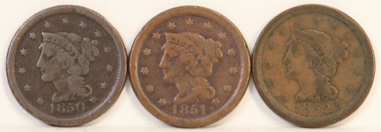 1850, 1851 & 1852 Braided Hair Large Cents