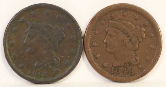 1842 & 1848 Braided Hair Large Cents