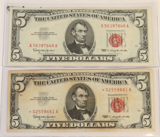 1963 $5 Red Seal Note & 1963 $5 Red Seal Star Note