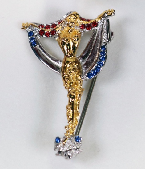 Erte Sterling Silver w/Gold Accents Initial "T" Pin - Brooch