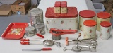 Vintage Red Kitchen Utensils, Canisters, Etc.