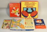 Vintage Collectible Children's Books, Puzzles, Counting Board Etc.
