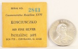 Heraldic Art .925 Fine Silver 1967 Thaddeus Kosciuszko Commemorative Medallion