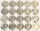20 Kennedy Silver Half Dollars; 10 1964-P, 10 1964-D