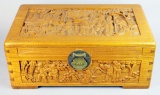 Asian Carved Wooden Box w/ Lock & Key