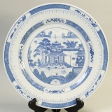 Chinese Blue & White Plate With Pagoda Village Scene