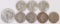 1964 Kennedy Silver Half Dollar & 7 Washington Silver Quarters
