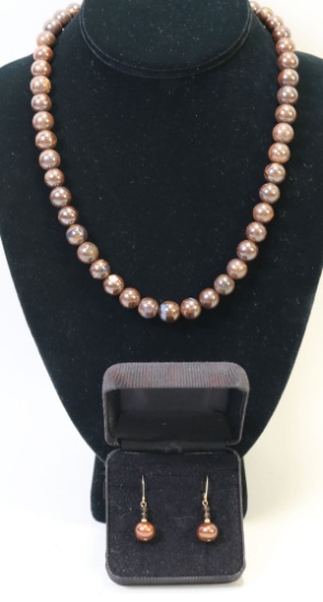 Brown Beaded Gemstone Necklace & Earrings, By Jay King DRT