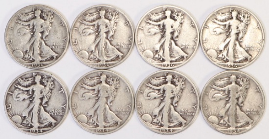 8 Walking Liberty Half Dollars Various dates/Mints