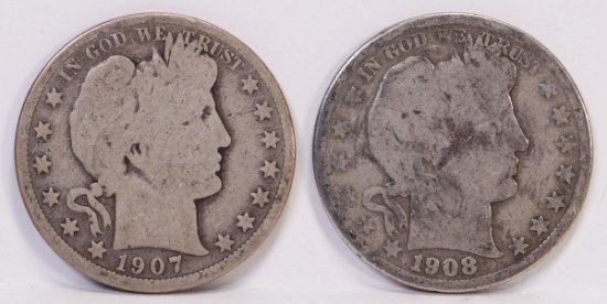 1907-O & 1908-D Barber Half Dollars