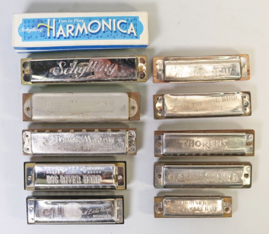 10 Harmonicas; Schylling, Coca Cola, Swing Band & More