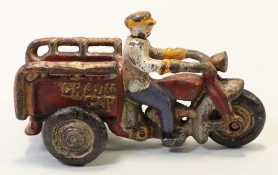 Vintage Cast Iron Motorcycle "Crash Car"