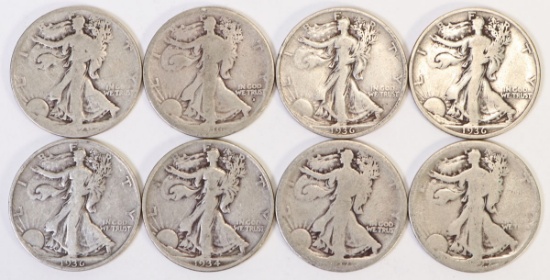 8 Walking Liberty Half Dollars Various dates/Mints