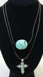 2 Turquoise Colored Pendants On Black Cord Necklaces By Jay King