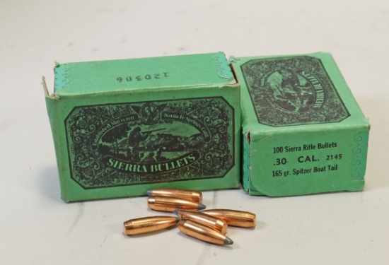 Sierra Rifle Bullets .30 Cal. 165 gr. Spitzer Boat Tail, 2 Boxes of 100