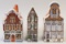 3 Polychrome Pottery Handpainted Houses, Made In Holland