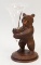 Black Forest Carved Wooden Standing Bear w/ Etched Glass Vase