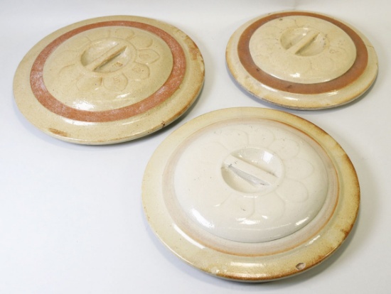 3 Red Wing Stoneware Crock Tops; Various Sizes