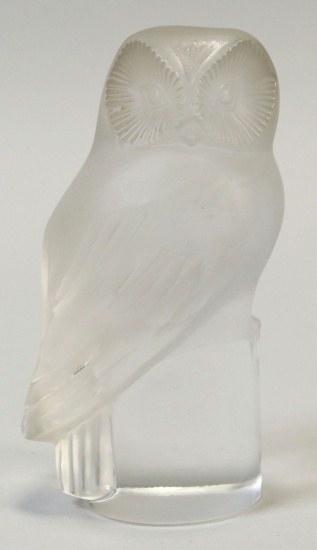 Lalique France Frosted Crystal Barn Owl Paperweight/Figurine