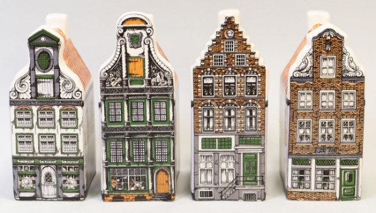 4 Old Dutch Handpainted Houses,  Made In Holland