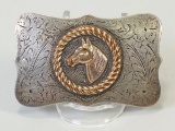 Sterling Silver Horse Belt Buckle w/ Gold Overlay Horse
