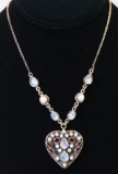 Beautiful Multi Colored Stone Heart Pendant Necklace