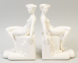 Art Deco White Ceramic Lady Bookends